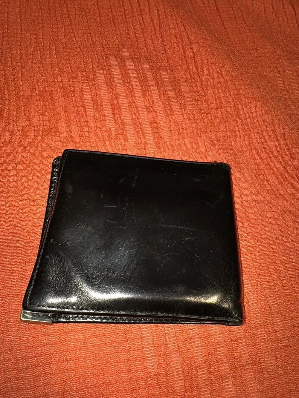 Prada Black Leather Men's Bi-Fold Wallet with Metal Corner